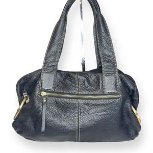 Celsius Black Pebbled Leather Zip Closed Shoulder Bag Purse